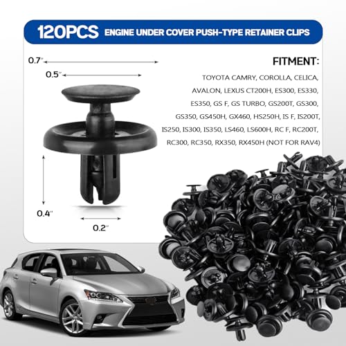 UNIGT 120 pcs Engine Under Cover Push-Type Retainer Clips Compatible with Toyota Lexus Camry Corolla Body Clips Replace 90467-07201 with Tool - Image 2