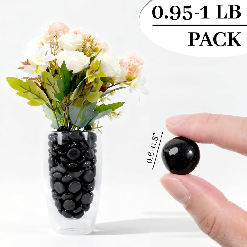 Foncomy Black Flat Glass Marbles, 0.97 lb Vase Filler Pebbles Gems, Decorative Glass Beads for Vases, Crafts, Floral, Mancala Stones, Aquarium Rocks for Fish Tank, 0.6"-0.8" (Approx. 80-100 PCS) - Image 2