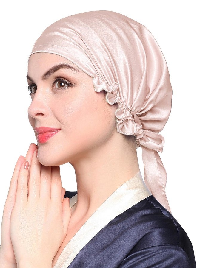 LilySilk Silk Bonnet for Sleeping Womens Sleep Cap 100% 19MM Mulberry Silk for Long Curly Hair Adjustable Stretchy Light Beige - Image 1