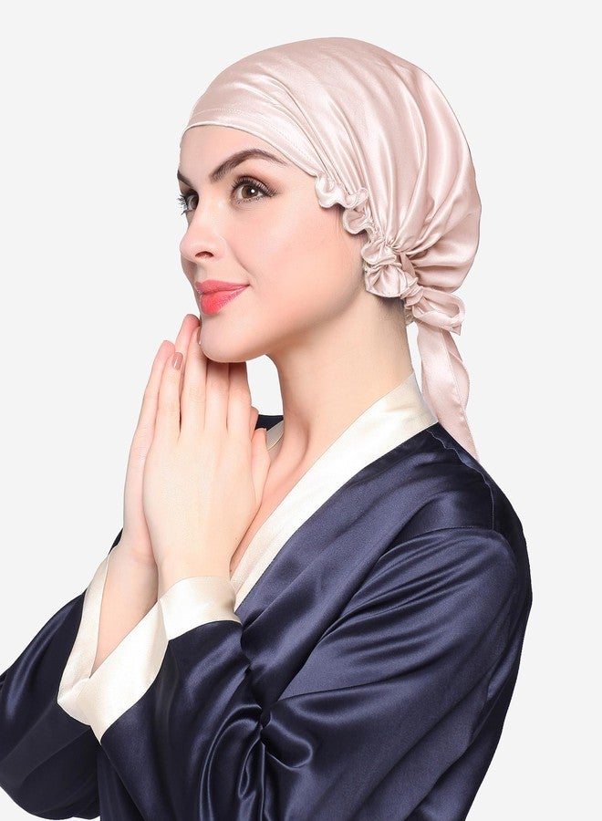 LilySilk Silk Bonnet for Sleeping Womens Sleep Cap 100% 19MM Mulberry Silk for Long Curly Hair Adjustable Stretchy Light Beige - Image 5