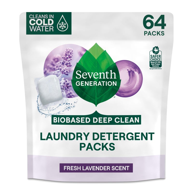 Seventh Generation Laundry Detergent Packs, Lavender, Biobased Deep Clean, EPA Safer Choice Certified, 64 Count - Image 1