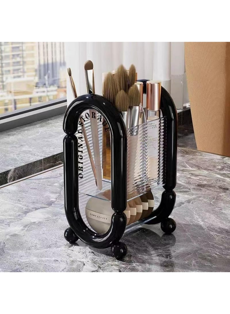 Arabest Makeup Brush Holder Cosmetic Tool Storage Makeup Brush Organizer for Powder Puff Brush Eyeliner Bathroom Counter Dresser Bedroom Storage (Black) - Image 2
