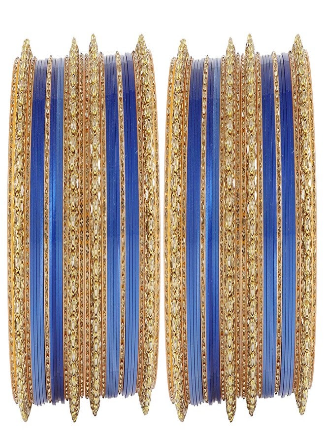 NMII طقم أساور تشودا مطلية بالذهب من NMII Premium للنساء والفتيات العرائس، مرصعة بأحجار الزركون والخرز | أساور نسائية تقليدية | طقم تشورا للنساء - (PP85-C16-أزرق-2.8) - Image 1