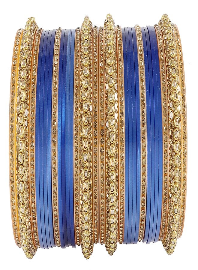 NMII طقم أساور تشودا مطلية بالذهب من NMII Premium للنساء والفتيات العرائس، مرصعة بأحجار الزركون والخرز | أساور نسائية تقليدية | طقم تشورا للنساء - (PP85-C16-أزرق-2.8) - Image 4