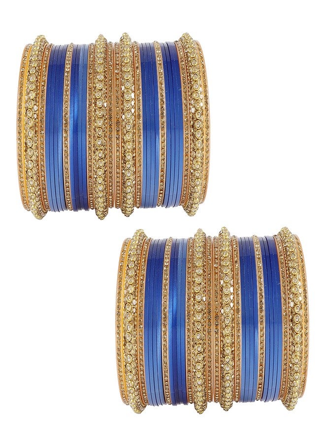 NMII طقم أساور تشودا مطلية بالذهب من NMII Premium للنساء والفتيات العرائس، مرصعة بأحجار الزركون والخرز | أساور نسائية تقليدية | طقم تشورا للنساء - (PP85-C16-أزرق-2.8) - Image 2