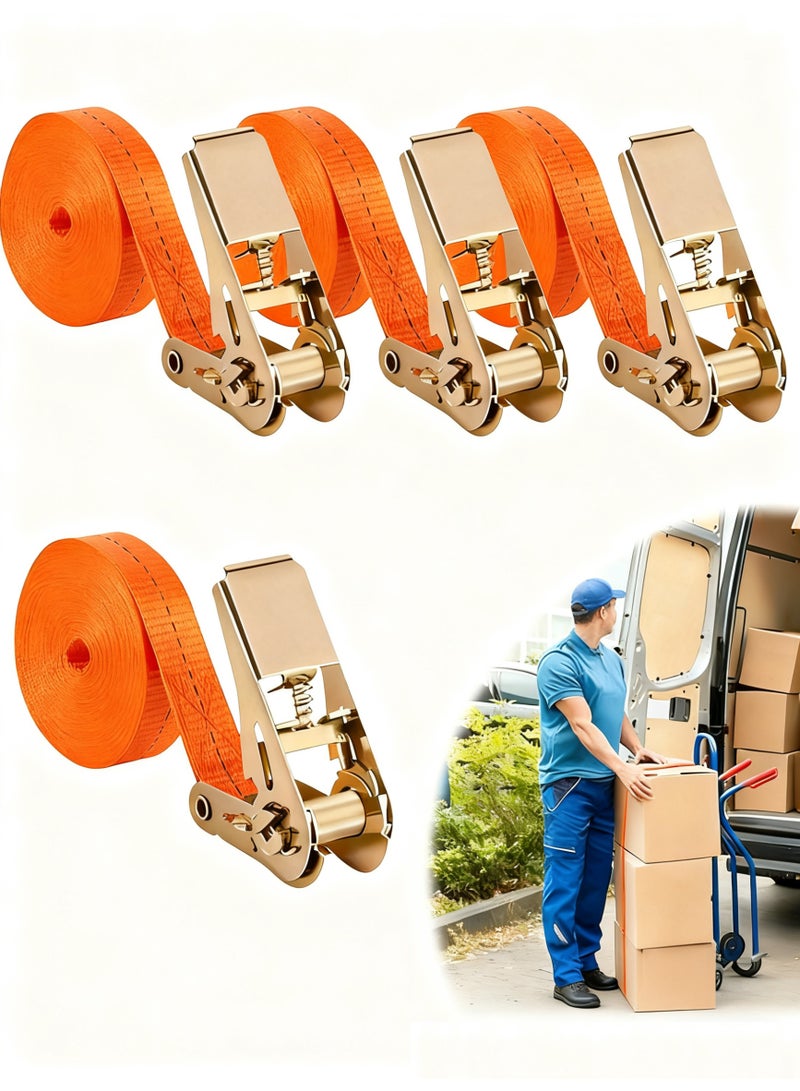 RONVEX Heavy Duty Ratchet Tie Down Straps 2.5cm x 5m (4 Pack) - 800kg Break Strength Adjustable Cargo Straps for Cars, Motorcycles, Trailers & Trucks - Image 1