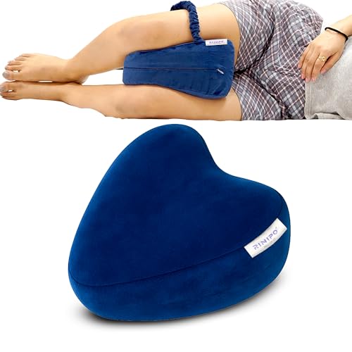 RINIPO Knee Pillow with Strap + Zip Cover - 9X9 Inch (6 Month Warranty) - Orthopedic Memory Foam for Side Sleepers | Premium Leg Cushion for Sciatica Pain Relief, Hip, Pregnancy & Knee Joint Support - Image 1