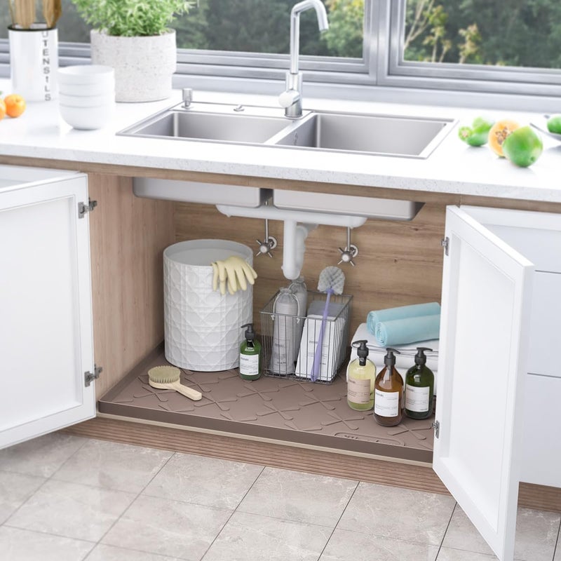 Sika deer SIKADEER Silicone Under Sink Mats for Kitchen Waterproof 34" x 22", Thick Raised Edge Cabinet Protector Shelf Liner, Bathroom Organizers and Storage Boot Tray Pet Mat - Image 2