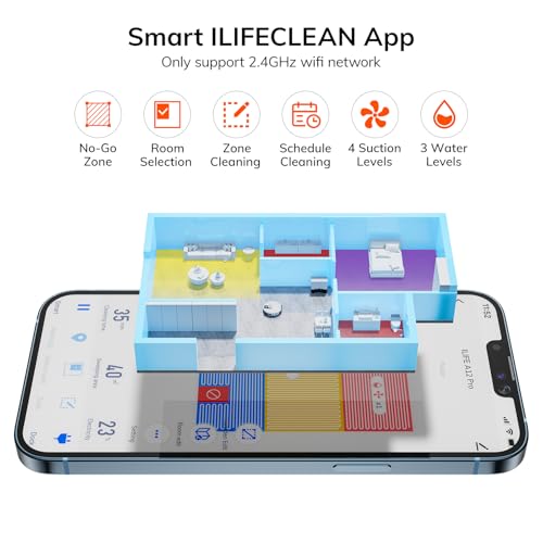 ILIFE A12 Pro Robot Vacuum and Mop Combo, Self Emptying Station for 60 Days, LiDAR Navigation, Home Mapping, No-Go Zones, 2.4G WiFi/App/Alexa/Remote Control, for Hard Floors, 110V - Image 4