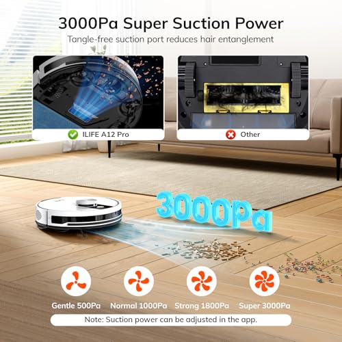 ILIFE A12 Pro Robot Vacuum and Mop Combo, Self Emptying Station for 60 Days, LiDAR Navigation, Home Mapping, No-Go Zones, 2.4G WiFi/App/Alexa/Remote Control, for Hard Floors, 110V - Image 2