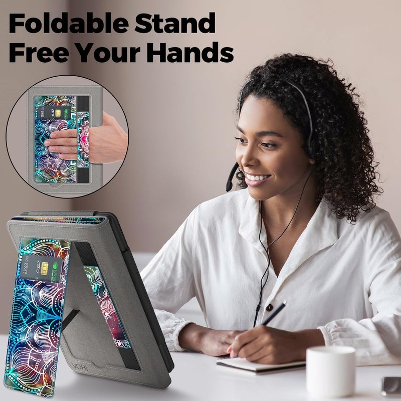 VORI Stand Case for Kindle Paperwhite (11th Generation-2021) and Kindle Paperwhite Signature Edition, PU Leather Case Smart Protective Cover with Auto-Wake/Sleep and Hand Strap, Mandalas Galaxy - Image 5