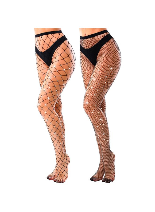 LAMAY 2 Pack Sparkly Large And Medium Mesh Fishnet Tights For Women Glitter Rhinestone Fishnets Stockings - Image 5