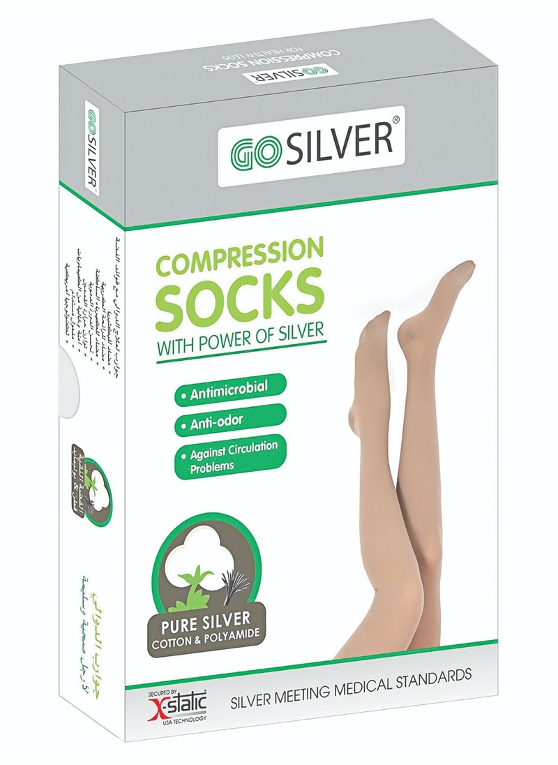 GO SILVER Panty Hose Compression Socks,Class 2 (23-32 mmHG) Open Toe Flesh  - Image 1