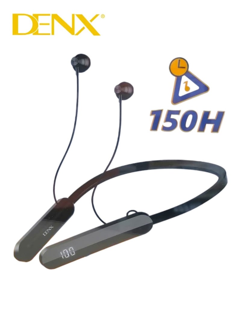 Denx Neckband Bluetooth Headphones with 150 Hours Playtime with ENC/X-Bass With 5 sound effects: male, female, child, monster, cartoon Technology, Crystal Clear Calls, Type-C Fast Charging, Foldable and Lightweight Design, Black - Image 1
