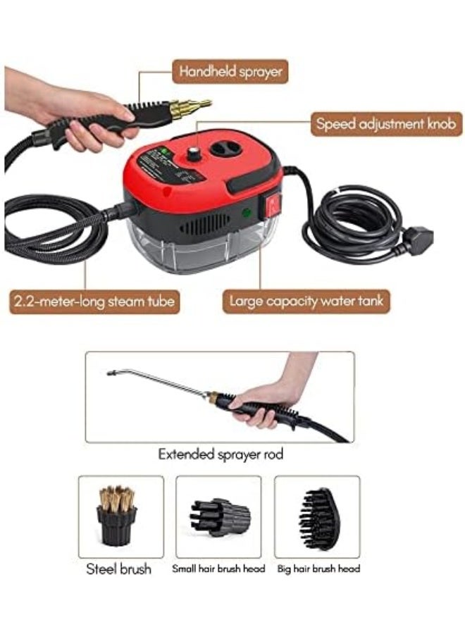 أجهزة تنظيف بالبخار، جهاز تنظيف بالبخار handheld بقوة 2500 واط مع 6 سرعات ضغط عالٍ، آلة تنظيف بالبخار مع 3 رؤوس فرشاة لتنظيف الأرضيات، السيارة، المطبخ، الحمام، وغرفة المعيشة. - Image 3