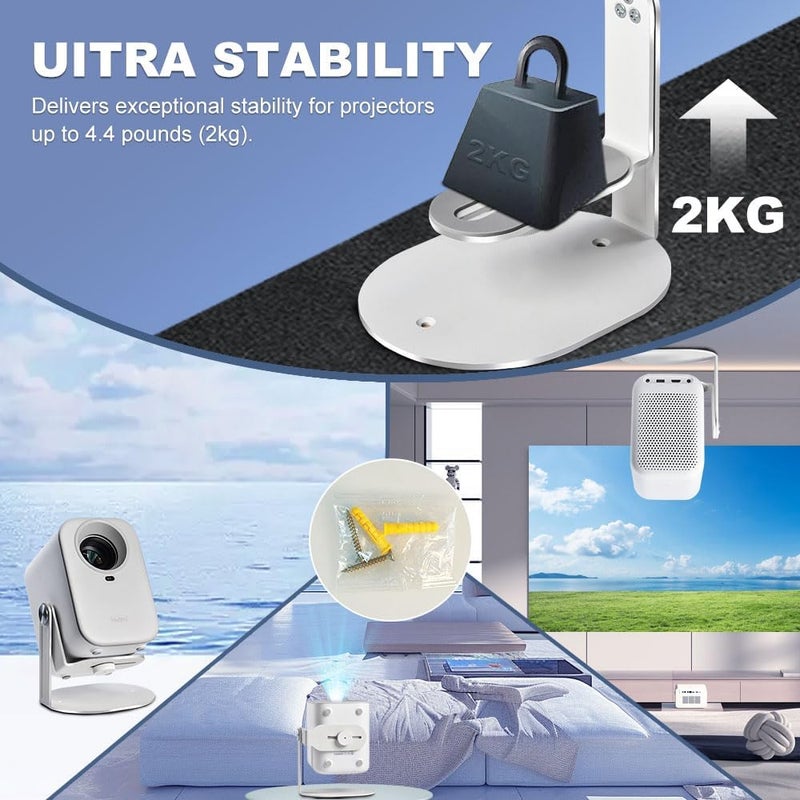 Salange Mini Projector Desktop Stand,360° Rotation Metal White Projectors Mount,Projector Wall Mount with 1/4" Screw Universal Compatibility for Most Projectors for Outdoor/Home Theater - Image 5