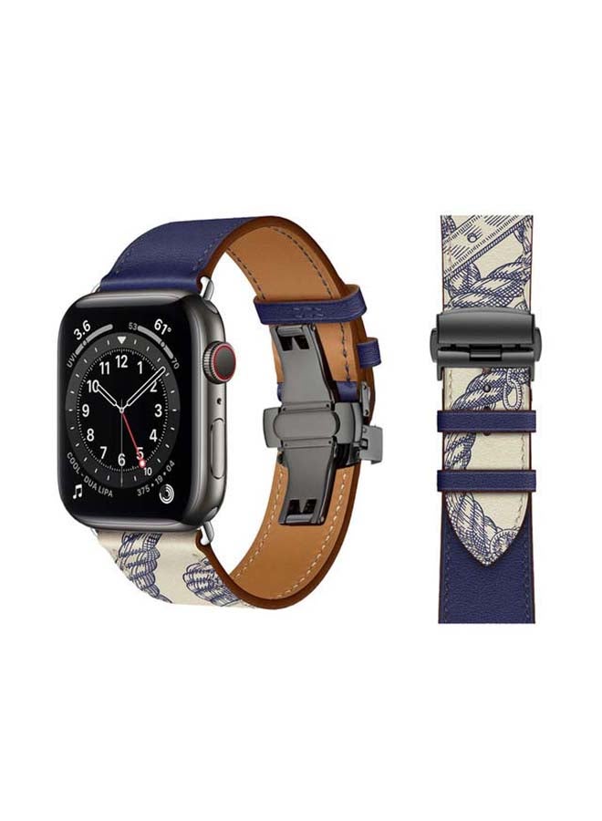 بيرفيي سوار بديل من الجلد الطبيعي بإبزيم أسود لساعة أبل سيريز 6/SE/5/4/3/2/1 مقاس 44/42 مم أزرق/ أبيض - Image 1