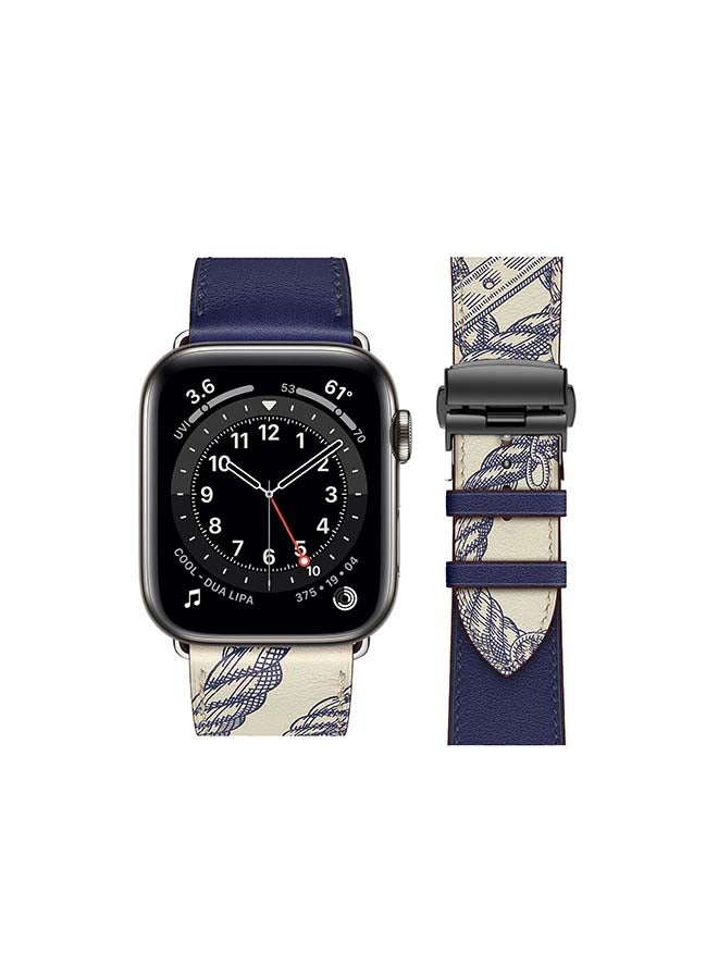 بيرفيي سوار بديل من الجلد الطبيعي بإبزيم أسود لساعة أبل سيريز 6/SE/5/4/3/2/1 مقاس 44/42 مم أزرق/ أبيض - Image 2