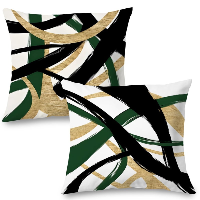 Supwhd Black Gold and Green Pillow Covers  Abstract Black and Gold Pillow Covers 24x24 Set of 2  Modern Boho Decorative Throw Pillows for Couch Bed Living Room - Image 1