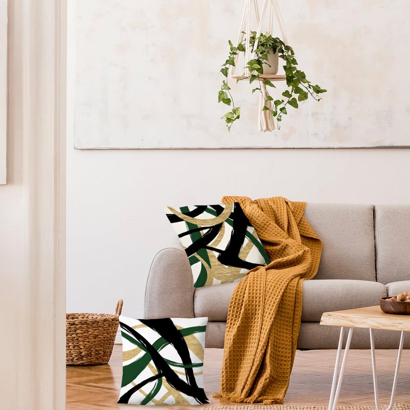 Supwhd Black Gold and Green Pillow Covers  Abstract Black and Gold Pillow Covers 24x24 Set of 2  Modern Boho Decorative Throw Pillows for Couch Bed Living Room - Image 4