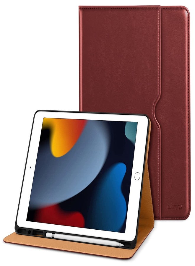 DTTO New iPad 7th/8th Generation Case 10.2 Inch 2019/2020, Premium Leather Business Folio Stand Cover with Built-in Apple Pencil Holder - Auto Wake/Sleep and Multiple Viewing Angles - Burgundy Red - Image 1