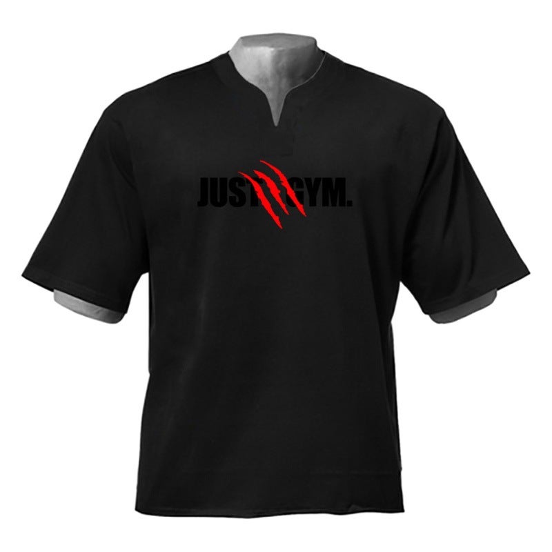 summer muscle fitness loose fashion brand short sleeve men''s flow foreign trade plus size T-shirt training V-neck top - Image 2