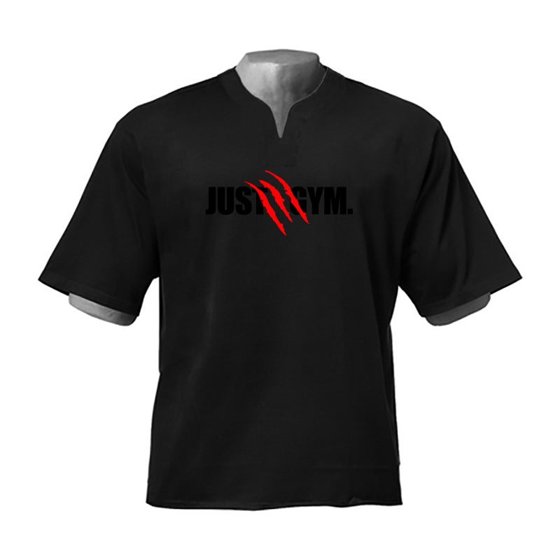 summer muscle fitness loose fashion brand short sleeve men''s flow foreign trade plus size T-shirt training V-neck top - Image 1