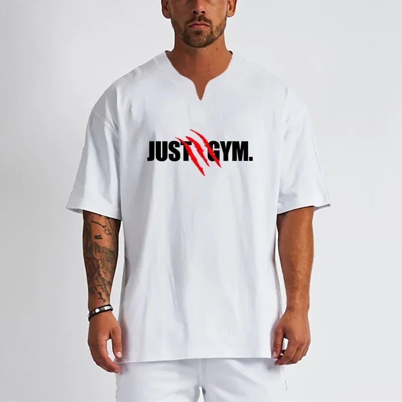 summer muscle fitness loose fashion brand short sleeve men''s flow foreign trade plus size T-shirt training V-neck top - Image 3