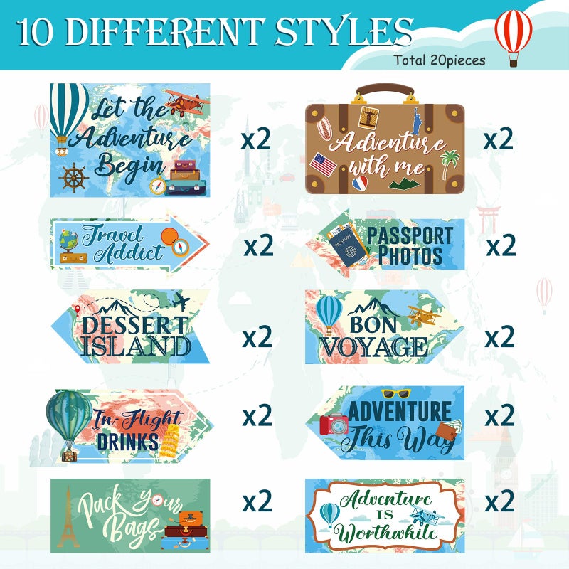 Ysleen 20 Pcs Travel Themed Party Decorations Set Let The Adventure Begin Sign Signs Bon Voyage for Birthday Baby Shower Decorations, 11 x 8 Inch, 5 Inch - Image 3