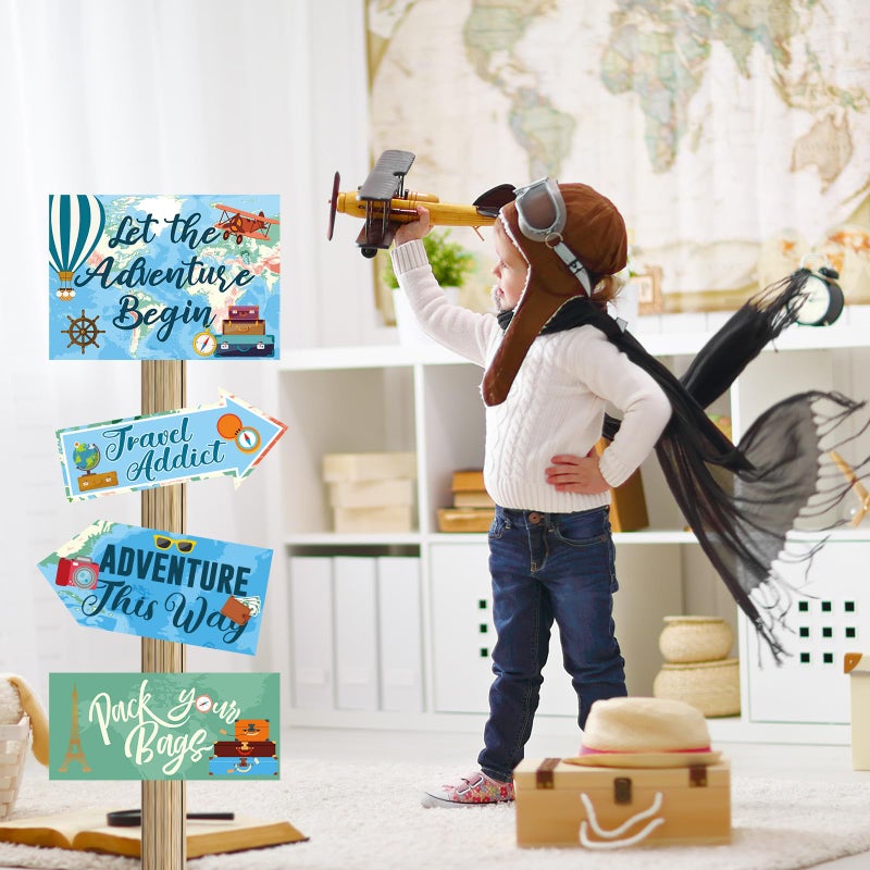 Ysleen 20 Pcs Travel Themed Party Decorations Set Let The Adventure Begin Sign Signs Bon Voyage for Birthday Baby Shower Decorations, 11 x 8 Inch, 5 Inch - Image 5