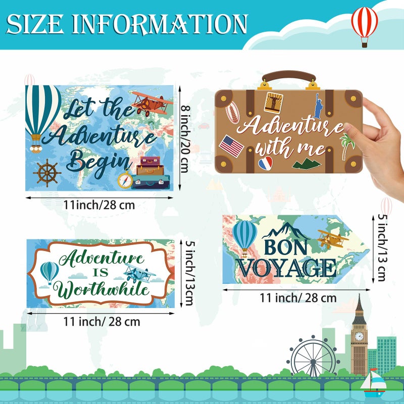 Ysleen 20 Pcs Travel Themed Party Decorations Set Let The Adventure Begin Sign Signs Bon Voyage for Birthday Baby Shower Decorations, 11 x 8 Inch, 5 Inch - Image 2