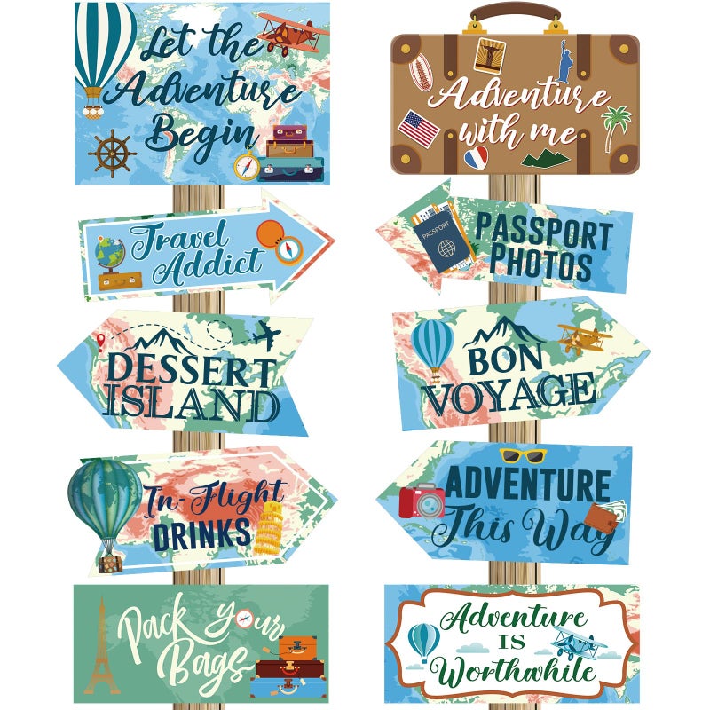Ysleen 20 Pcs Travel Themed Party Decorations Set Let The Adventure Begin Sign Signs Bon Voyage for Birthday Baby Shower Decorations, 11 x 8 Inch, 5 Inch - Image 1