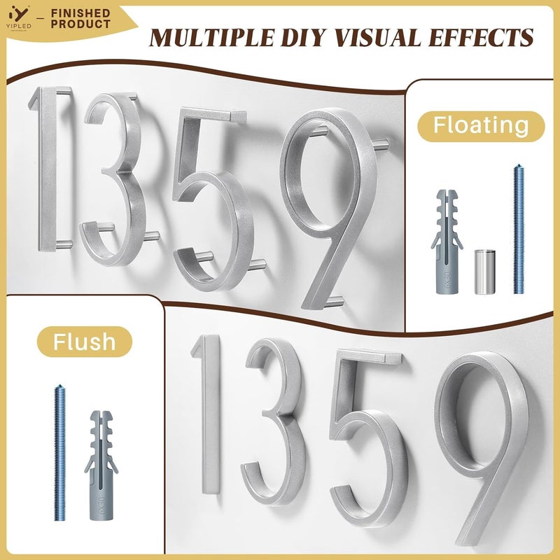 YIPLED 5 Inch House Numbers for Outside, Metal Address Number 9 - Modern Design, Weather-Resistant Silver Powder Coated Finish, No Fading (Silver) - Image 4