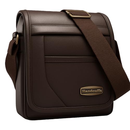 Handcuffs Mens Sling Bag | Pu Leather | Messenger | One Side | Shoulder | Cross Body | Stylish | Small | Casual | Travel | Office | Bag (Brown) - Image 1