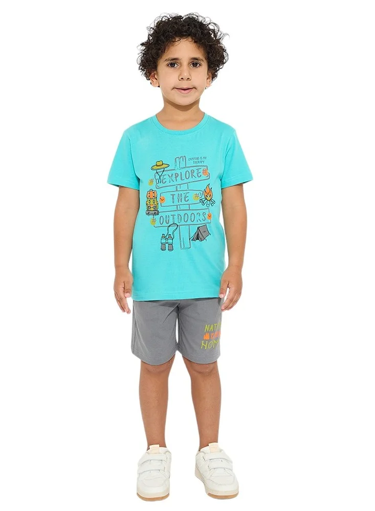 victor and jane Boys' Summer Outfit Set: 2-Piece T-Shirts & Shorts - Green & Grey (2-8 Years)