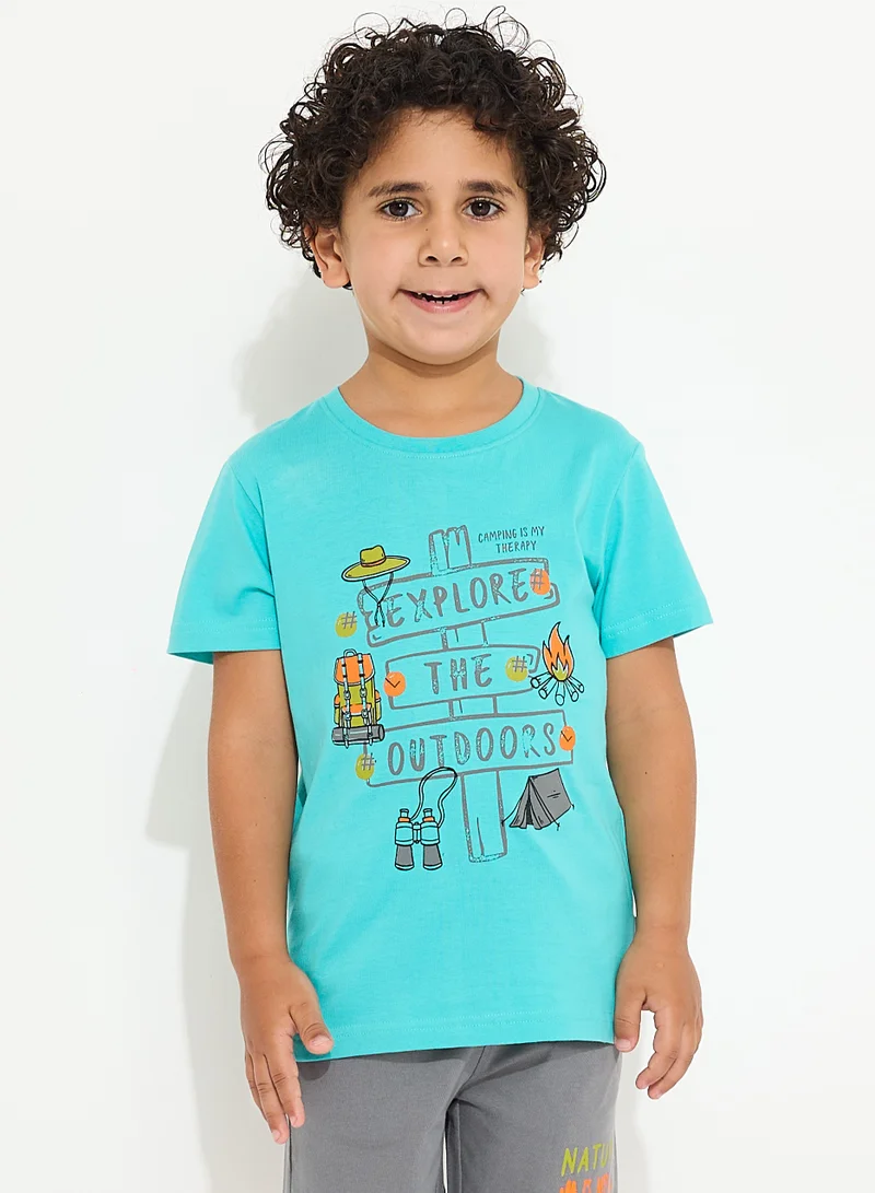 victor and jane Boys' Summer Outfit Set: 2-Piece T-Shirts & Shorts - Green & Grey (2-8 Years)