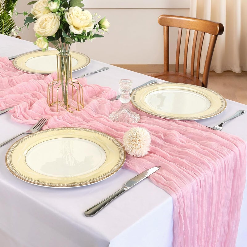 6 Pack 10FT Pink Cheesecloth Table Runner - Rustic Boho Sheer Fabric for Weddings and Events - Image 2