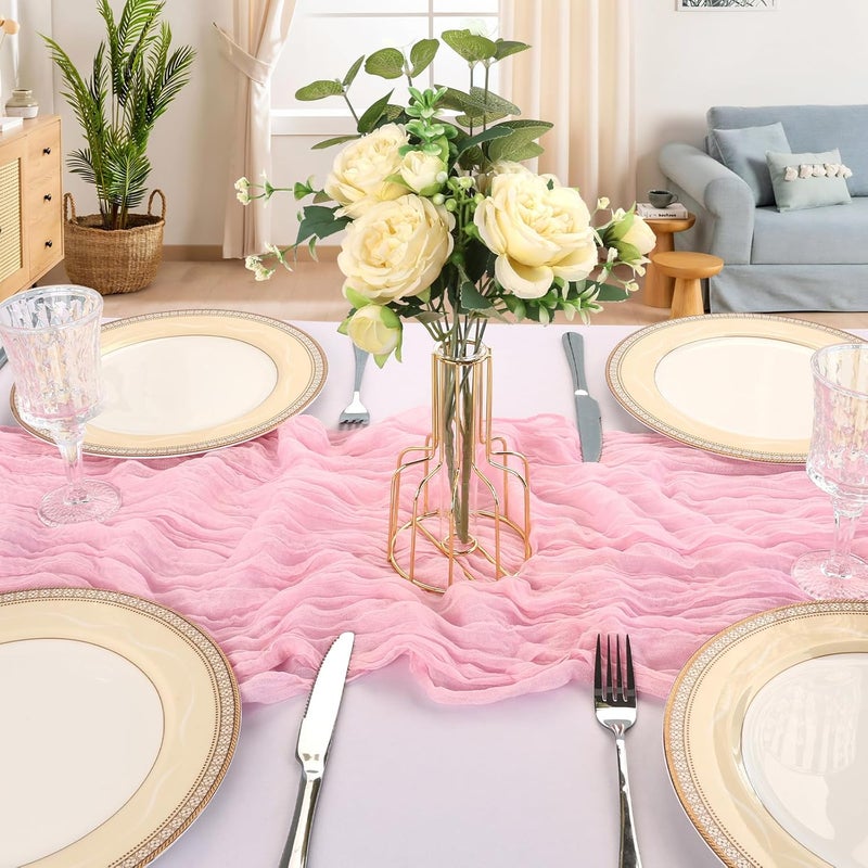 6 Pack 10FT Pink Cheesecloth Table Runner - Rustic Boho Sheer Fabric for Weddings and Events - Image 4