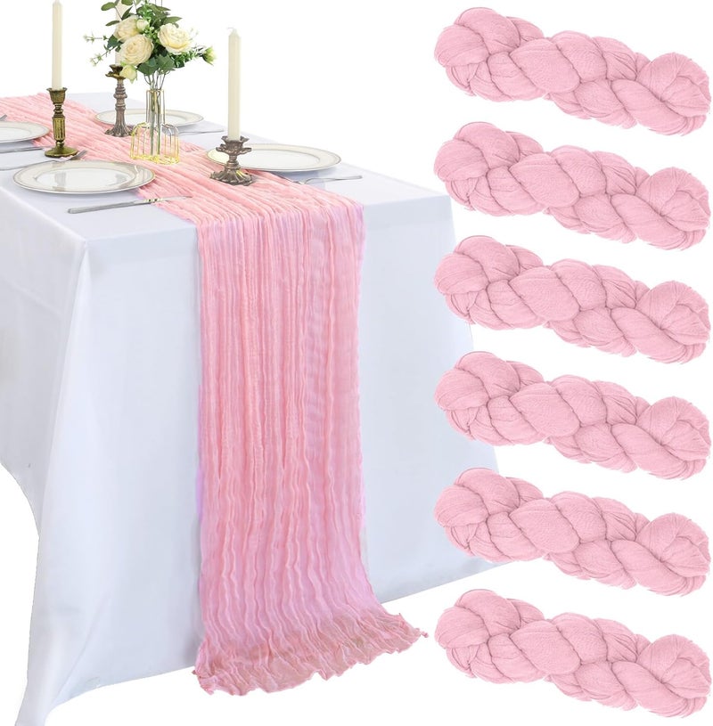 6 Pack 10FT Pink Cheesecloth Table Runner - Rustic Boho Sheer Fabric for Weddings and Events - Image 1