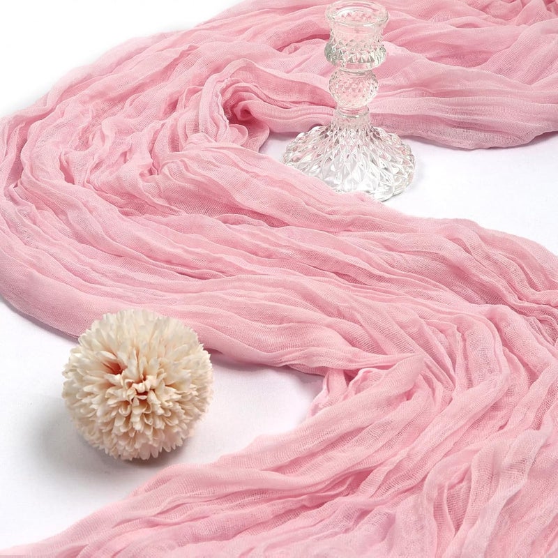 6 Pack 10FT Pink Cheesecloth Table Runner - Rustic Boho Sheer Fabric for Weddings and Events - Image 3