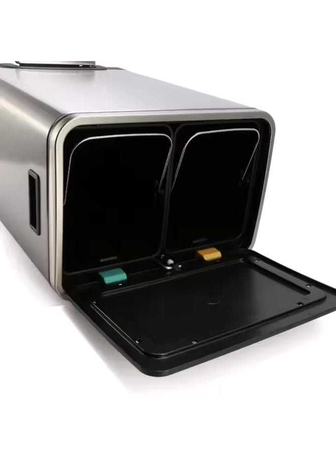 AKC سلة مهملات من الفولاذ المقاوم للصدأ بسعة 30 لتر - قسمين 15 لتر لكل منهما لإعادة التدوير والنفايات - غطاء يغلق برفق، مقاوم لبصمات الأصابع، قاعدة مضادة للانزلاق - للاستخدام في المطبخ، المكتب، والمطعم - Image 5