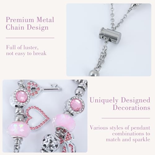 INSYOHO Bling Band Compatible with Apple Watch 38mm 40mm 41mm 42mm for Women, Sparkly Charm Bracelet Band with Adjustable Chain for iWatch Series 10 9 8 7 6 5 4 3 2 1 SE Ultra, Silver-Pink - Image 3