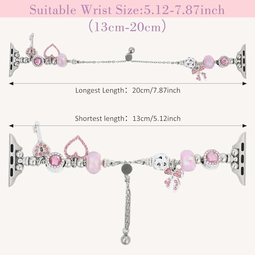 INSYOHO Bling Band Compatible with Apple Watch 38mm 40mm 41mm 42mm for Women, Sparkly Charm Bracelet Band with Adjustable Chain for iWatch Series 10 9 8 7 6 5 4 3 2 1 SE Ultra, Silver-Pink - Image 4