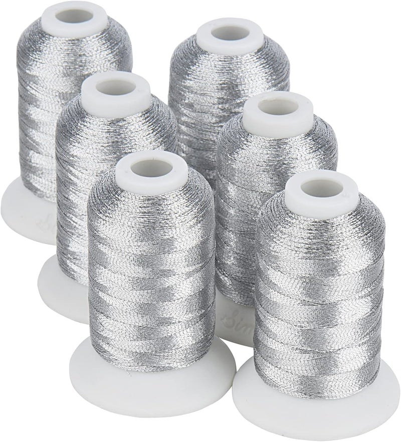 simthread 6 Silver Metallic Embroidery Machine Thread 500M(550Y) for Embroidery and Decorative Sewing - Image 1