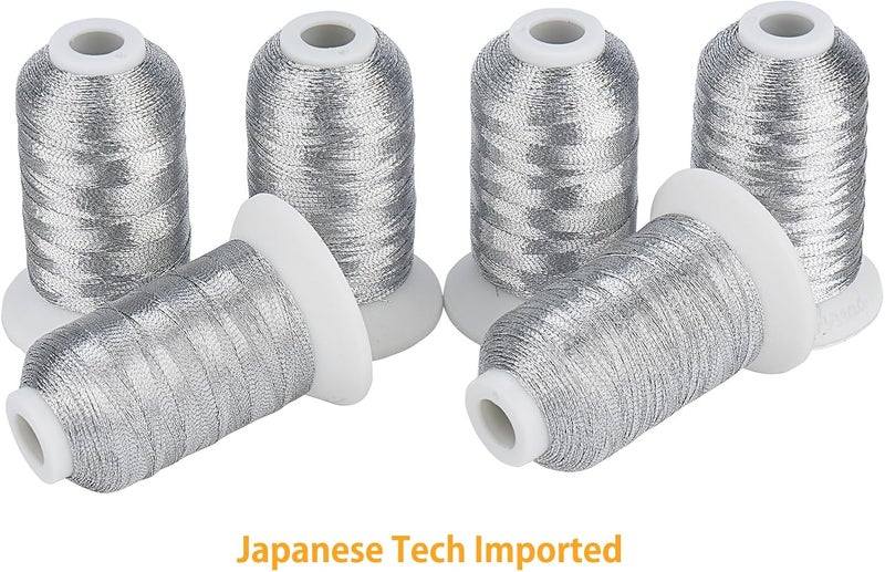 simthread 6 Silver Metallic Embroidery Machine Thread 500M(550Y) for Embroidery and Decorative Sewing - Image 3