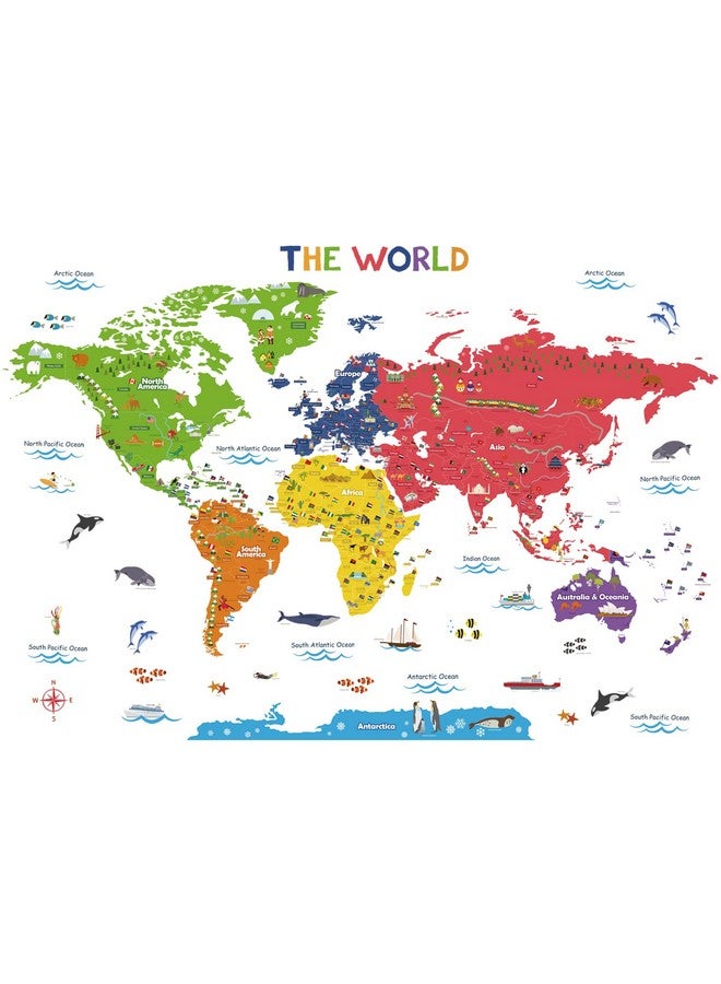 Decowall Dl3-2212 Xlarge World Map Kids Wall Stickers (59X40 Inch) Decals Peel And Stick Removable For Nursery Bedroom Living Room Art Murals Decorations - Image 1