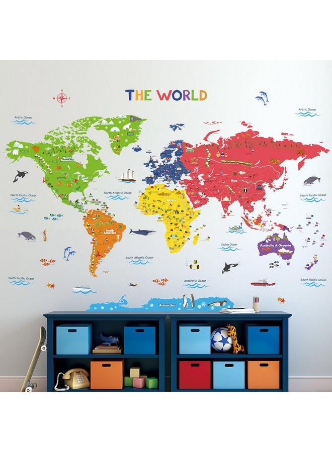 Decowall Dl3-2212 Xlarge World Map Kids Wall Stickers (59X40 Inch) Decals Peel And Stick Removable For Nursery Bedroom Living Room Art Murals Decorations - Image 2