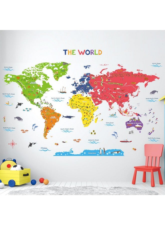 Decowall Dl3-2212 Xlarge World Map Kids Wall Stickers (59X40 Inch) Decals Peel And Stick Removable For Nursery Bedroom Living Room Art Murals Decorations - Image 3
