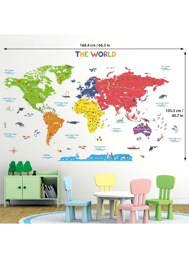 Decowall Dl3-2212 Xlarge World Map Kids Wall Stickers (59X40 Inch) Decals Peel And Stick Removable For Nursery Bedroom Living Room Art Murals Decorations - Image 5
