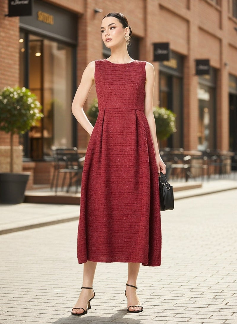 جينجر فستان ميدي بخصر مطاطي وحافة واسعة - Image 1